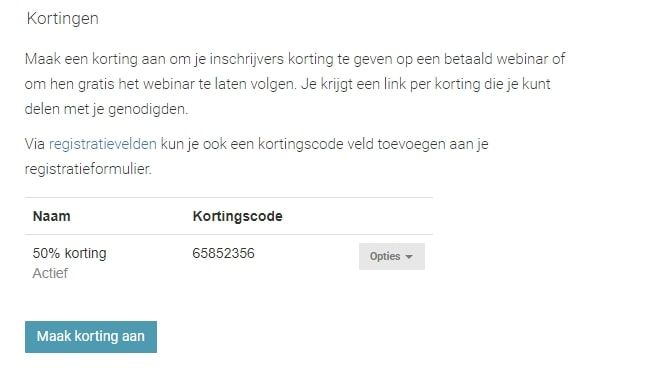 screenshot WebinarGeek discount setup