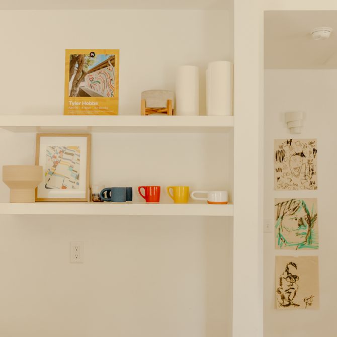 Tyler Hobbs' studio shelves