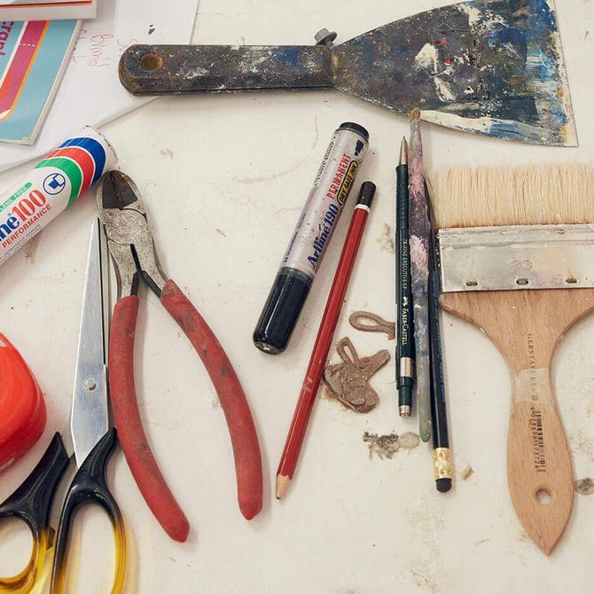 Selection of tools on a white surface
