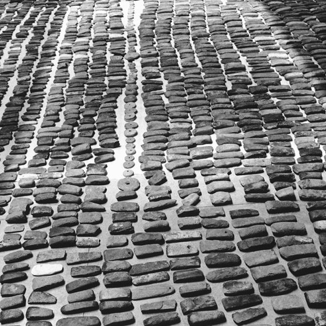pebbles laid out in black and white