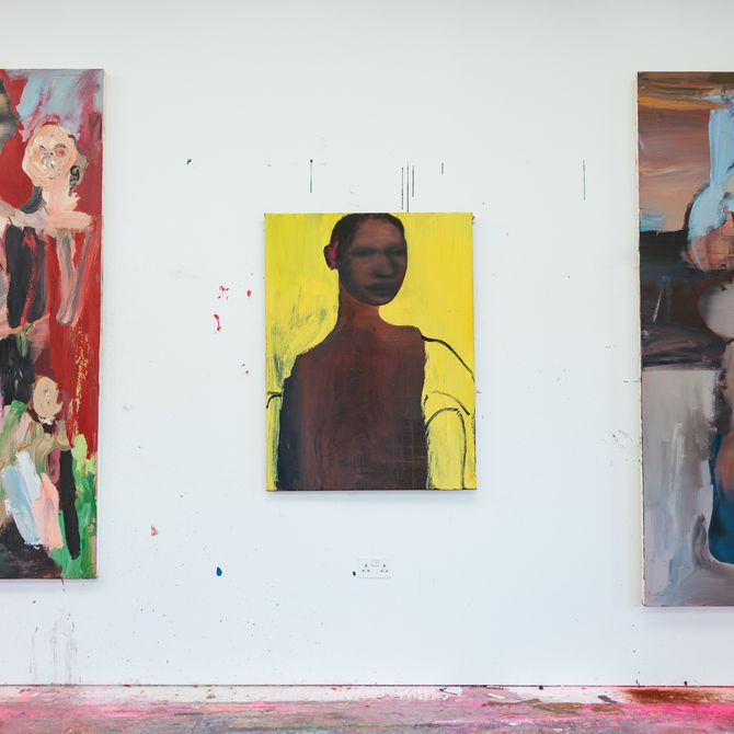 Paintings on the wall in George Rouy's studio