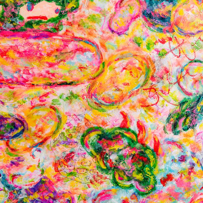 close up of a colourful and textured abstract painting