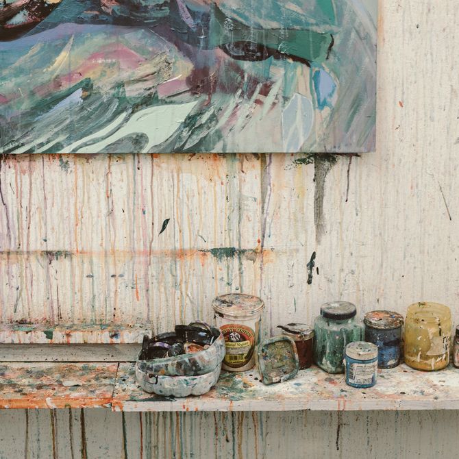 paint pots in Che Lovelace's studio