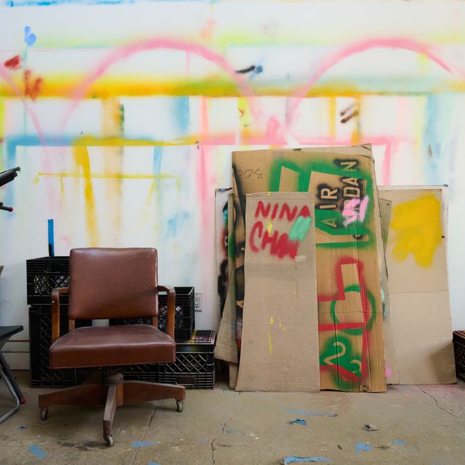 Nina Chanel studio corner with chair