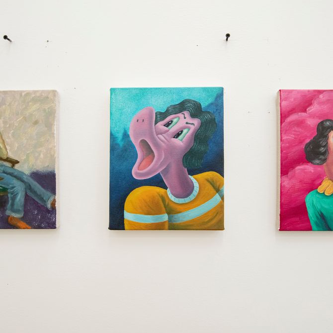 three paintings lined up on a wall