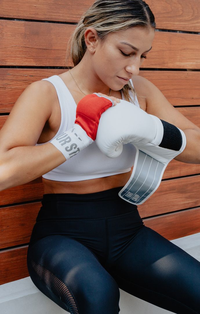Boxer Wearing Quick Wraps and Boxing Gloves