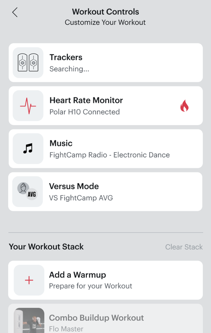 FightCamp Workout Controls Screen