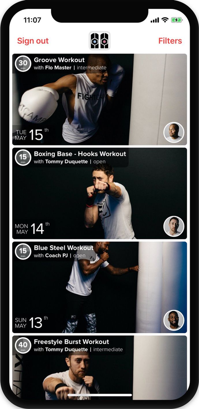 FightCamp App New Workout Screen Selection