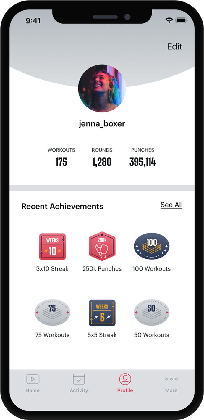 FightCamp App Profile Screen and Badges