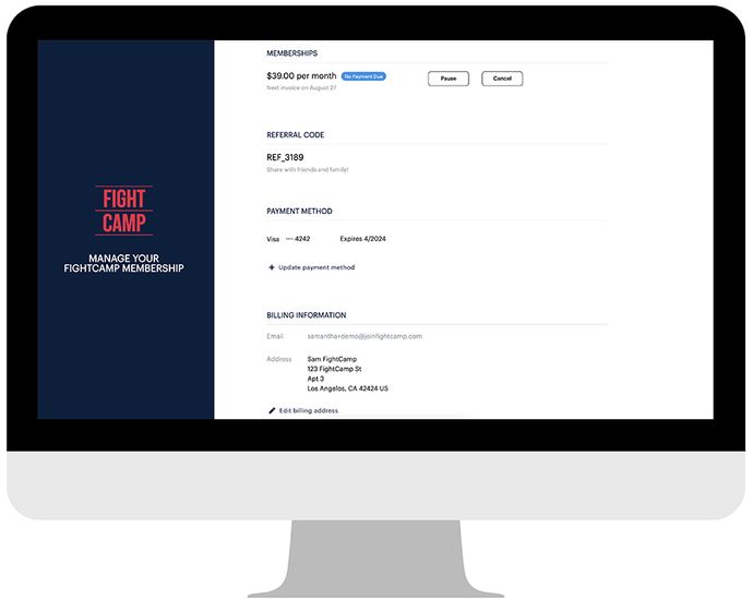 FightCamp App Customer Dashboard