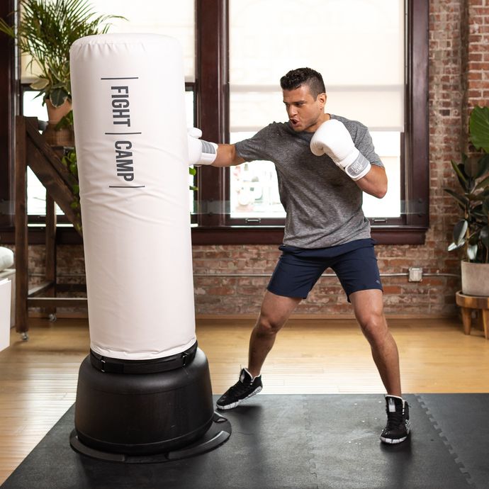 Boxer Working Out At Home With Punching Bag