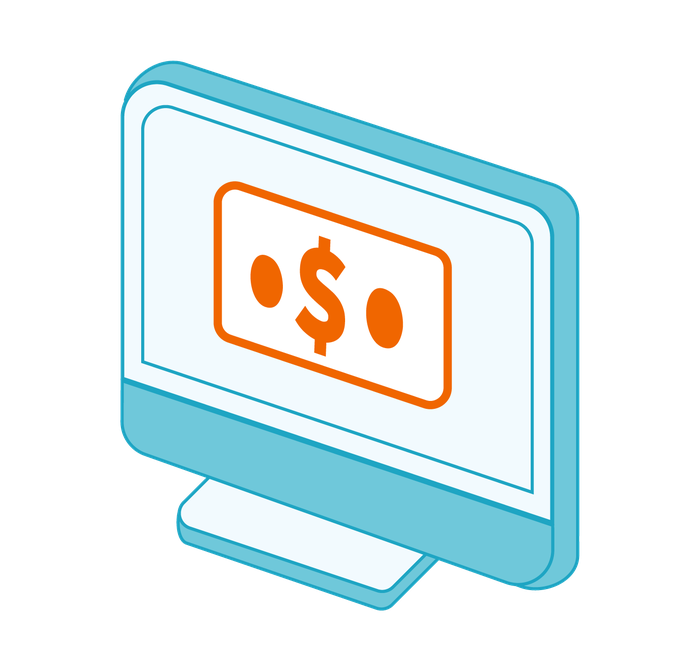 Illustration of screen with a dollar bill