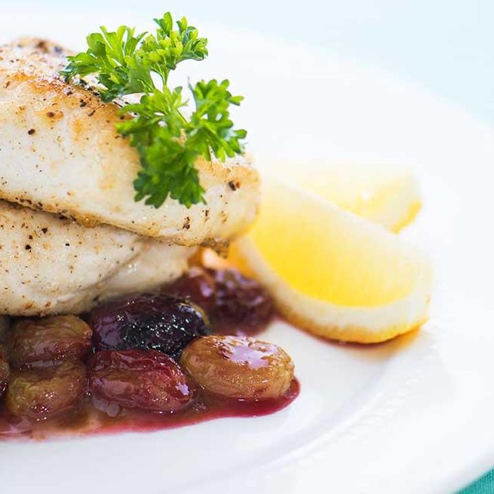 Halibut with Balsamic Roasted Grapes 