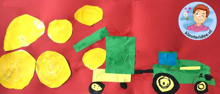 Tractor met balenperser, kleuteridee, thema de koe, Kindergarten cow theme, tractor craft 