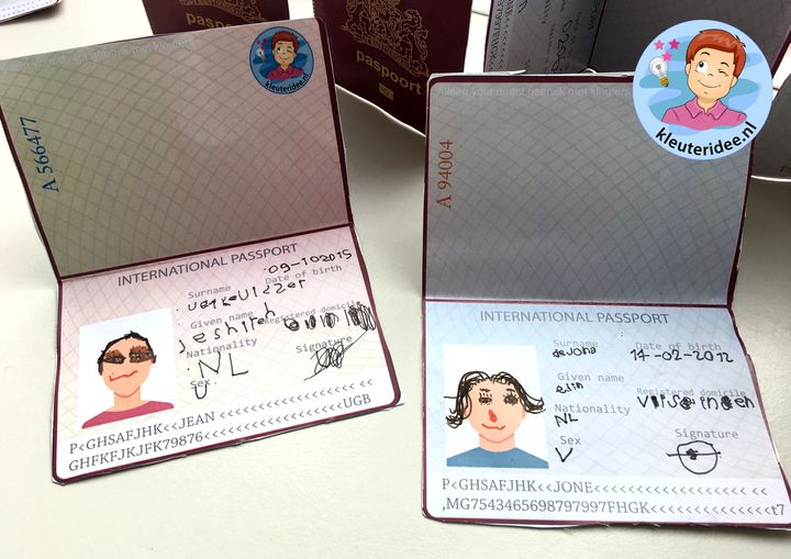 paspoort maken met kleuters, kleuteridee, thema vliegveld 