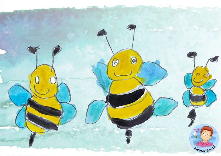 bijen tekenen stap voor stap, kleuteridee, thema insecten 
