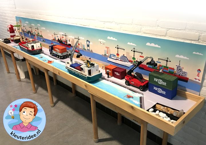 Thematafel de haven , kleuteridee, kindergarten port theme with boats