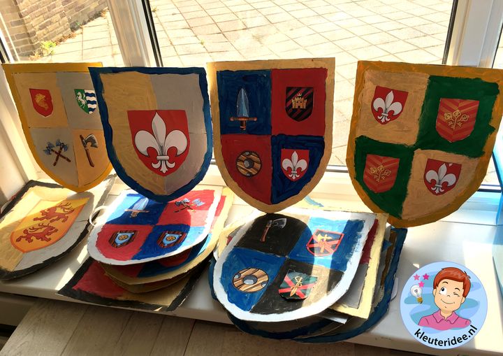 schild voor ridder knutselen, thema ridders, kleuteridee, shield craft knights theme kindergarten