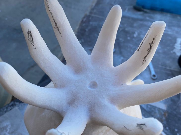 underside of a carved marble octopus