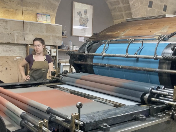 an old-fashioned manual print press in Paris