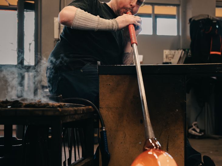 Glass blowing at glass foundry