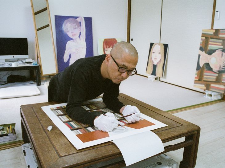 Hideaki in his studio hand finishing his work