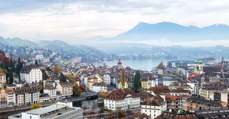 clouds rolling over the city of lucerne in switzerland