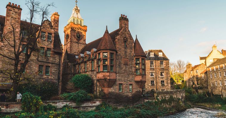 brownstone castle in edinburgh scotland on a sunny day