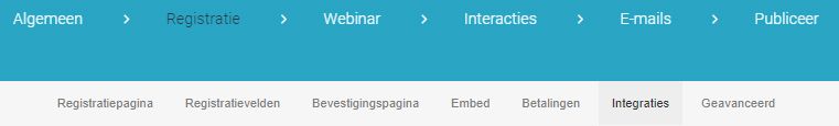 Screenshot van integraties categorie bij webinar bewerken