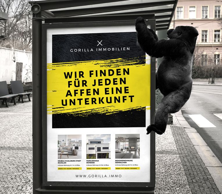 Plakat an Bushaltestelle von Gorilla Immobilien