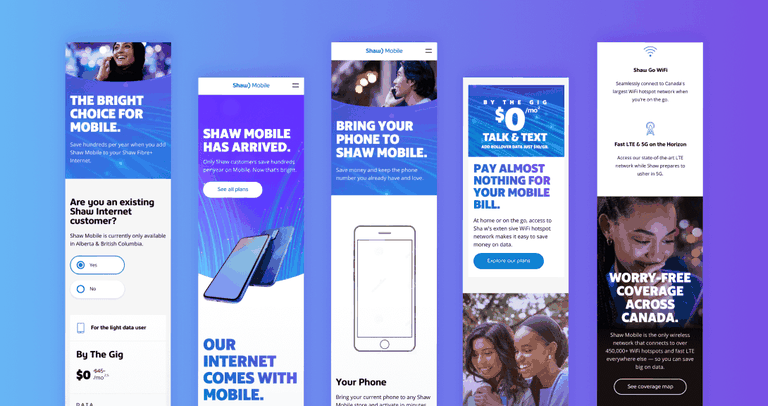 Shaw Mobile's website for a mobile phone view