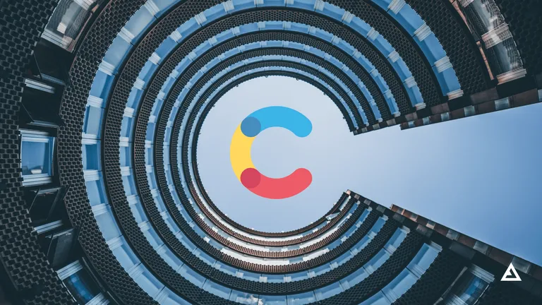 The Contentful logo is in the center of the image as an office building curves around it.