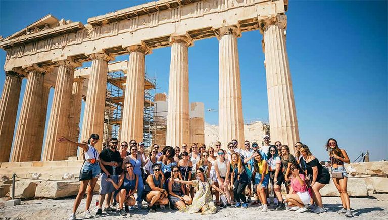 A group of travelers in Athens
