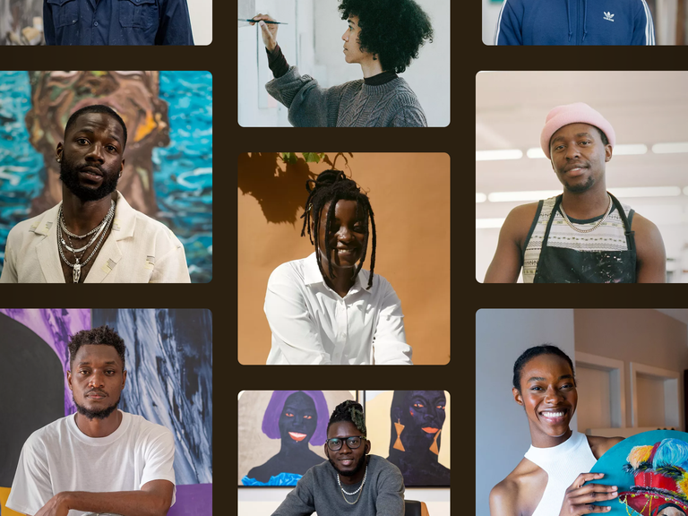 collage of portrait images of African artists