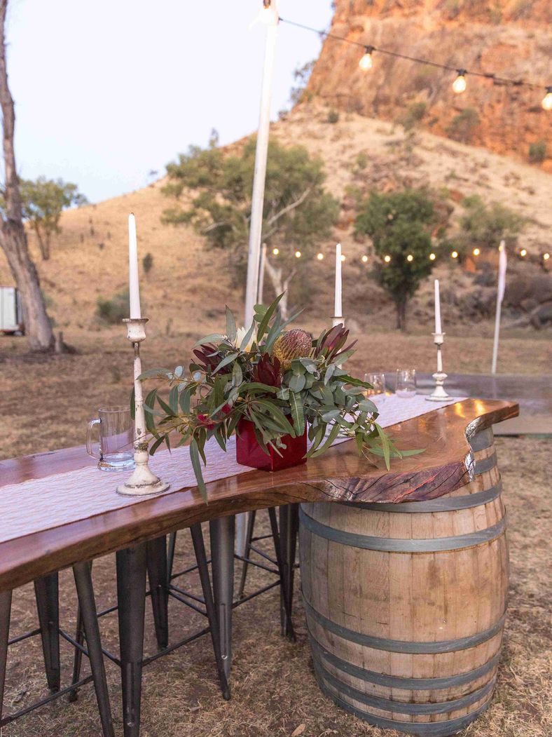Tara and jasons wedding table arrangement in loves creek