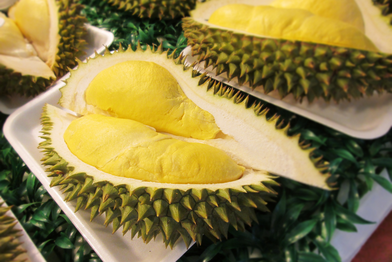 Durian fruits on display