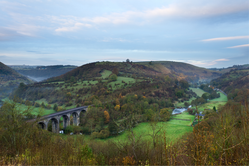 Monsal Dale in the Peak District on a misty autumn morning.