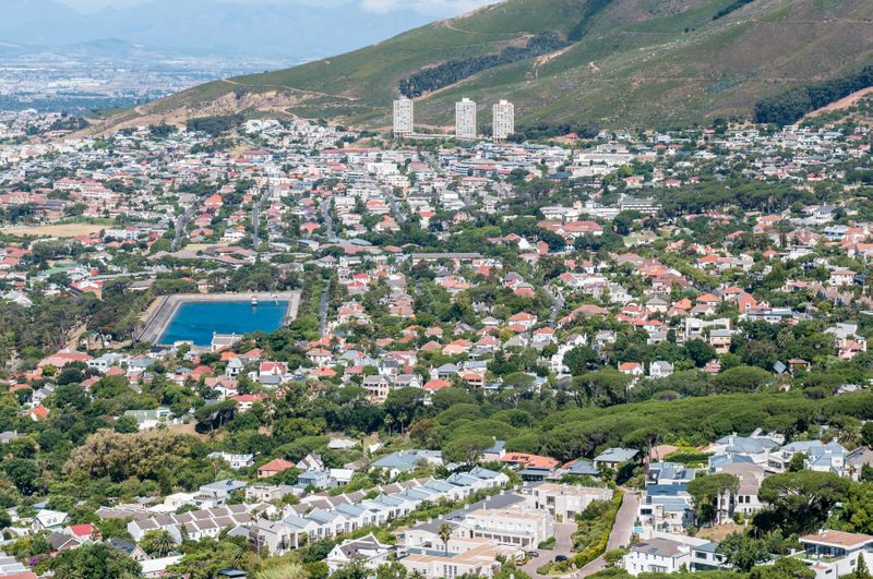 An aerial view of the Gardens suburb, on the slope of Table Mountain