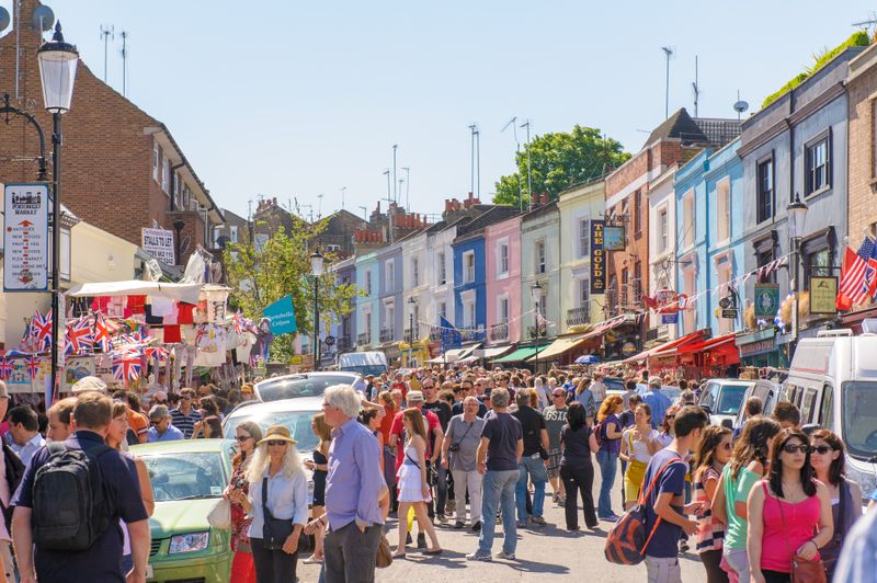 Crowds of people at Portobello Road Market in Notting Hill
