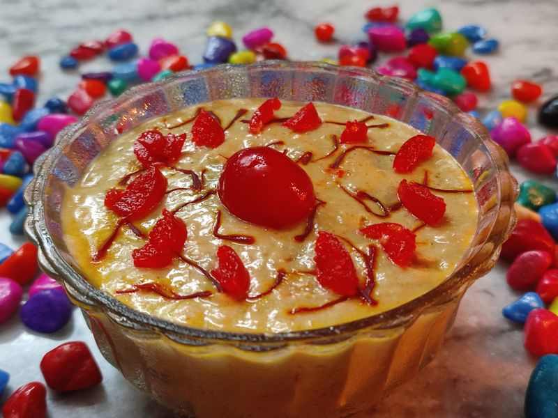 Indian rice milk pudding with cherries
