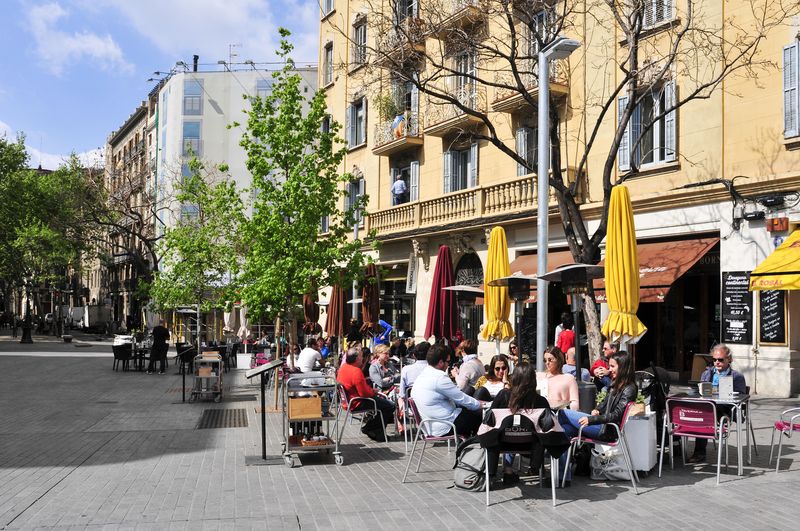 A restaurant terrace in Passeig del Born in Barcelona, Spain