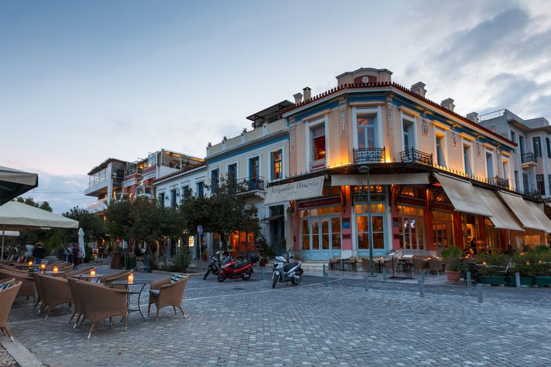 Coffee shops and bars in Thissio neighbourhood of Athens, Greece.