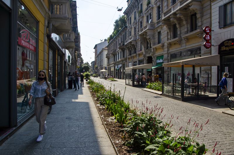 A pedestrian street in Chinatown, Milan