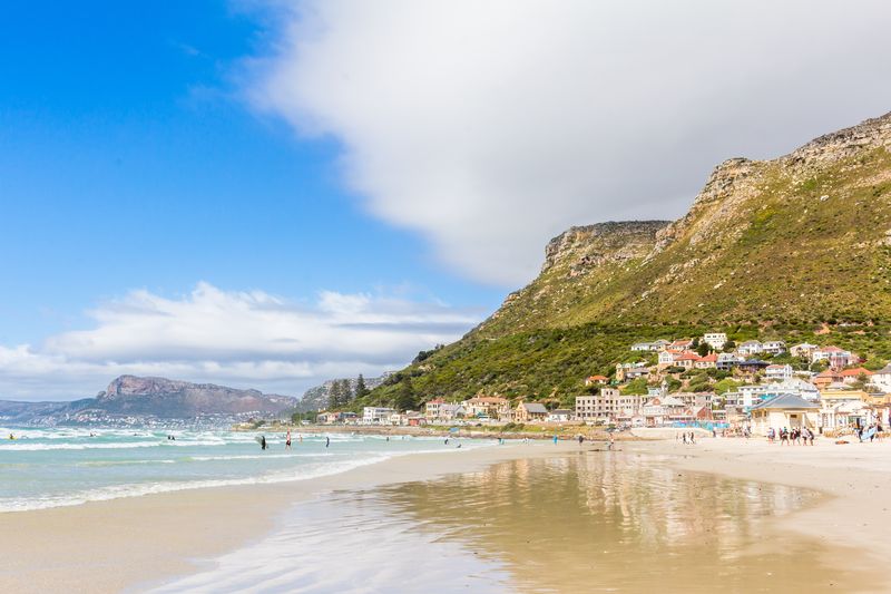 Sand and surf at Muizenberg Beach, Cape Town