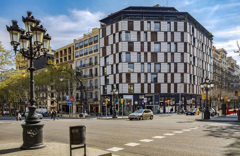 A modern building on Passeig de Gracia in Barcelona, Spain