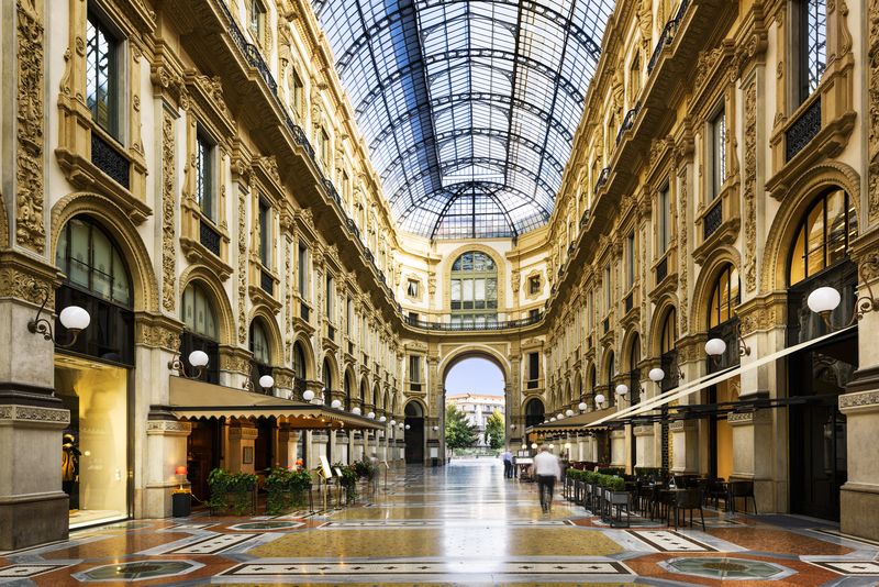 The interior of the Galleria Vittorio Emanuele II in Milan, Italy