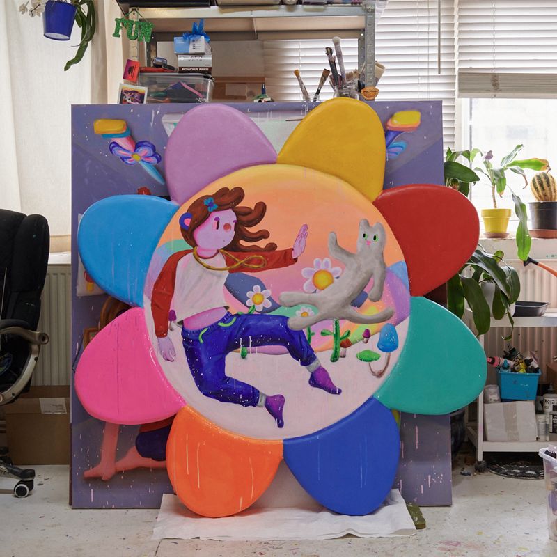 a flower shaped painting by Super Future Kid, photographed in her studio