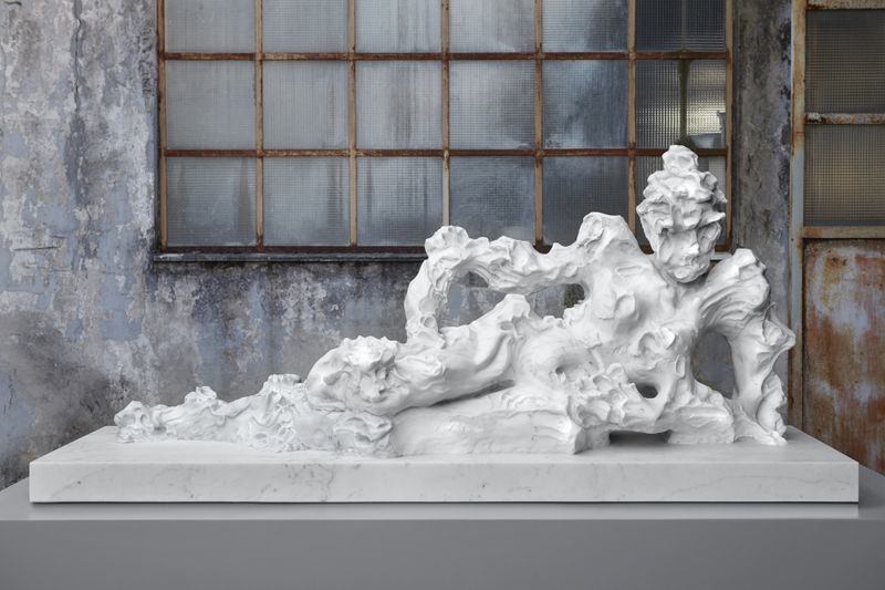Installation view of a marble sculpture by Kevin Francis Gray