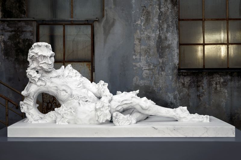 Installation shot of a marble sculpture by Kevin Francis Gray