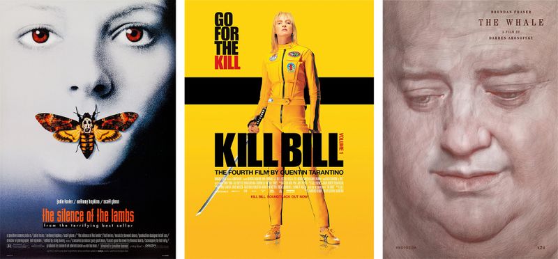 film posters for the silence of the lambs, kill bill and the whale